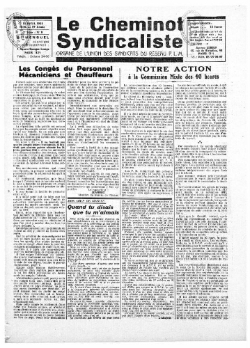 Le Cheminot syndicaliste, n° 308 (n° 8 de l'année 1938), 10 avril 1938
