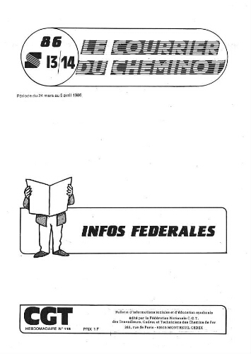 Le Courrier du cheminot, n° 118, édition actifs, 24 mars - 5 avril 1986, semaines 13 - 14
