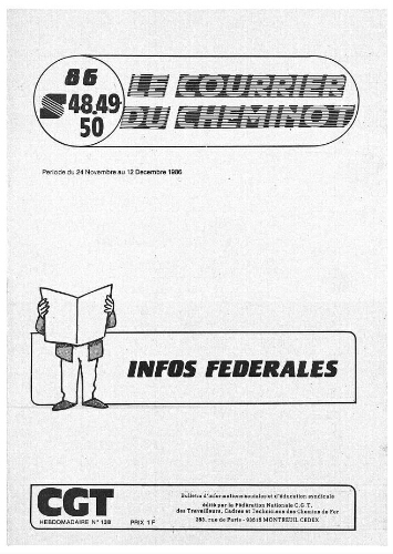 Le Courrier du cheminot, n° 138, édition actifs, 24 novembre - 12 décembre 1986, semaines 48 - 50