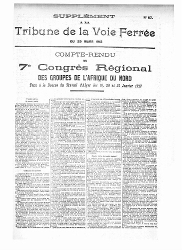 La Tribune de la voie ferrée, supplément n° 87, supplément au n° 711, 29 mars 1912