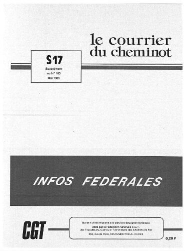 Le Courrier du cheminot, supplément n° 17 au n° 105, édition actifs et retraités, Mai 1985