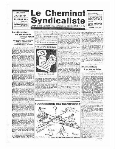 Le Cheminot syndicaliste, n° 233 ( n° 6 de l'année 1935), 25 mars 1935