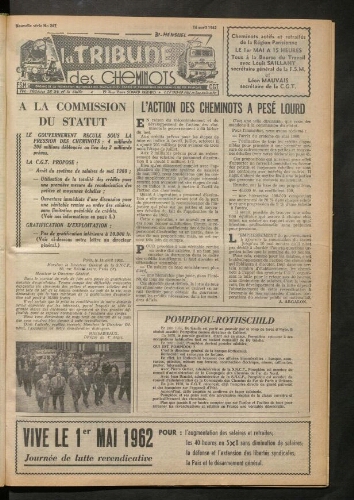 La Tribune des cheminots, n° 267, 16 avril 1962