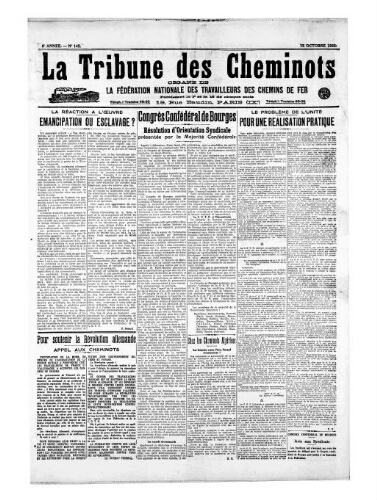La Tribune des cheminots [unitaires], n° 145, 15 octobre 1923