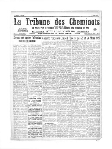 La Tribune des cheminots [unitaires], n° 226, 1er avril 1927
