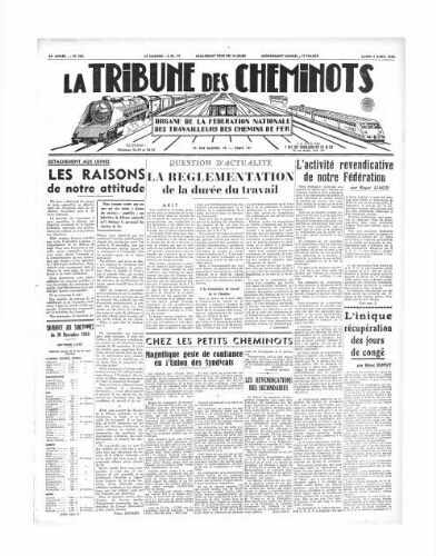 La Tribune des cheminots [édition 1 Vie des réseaux/régions], n° 582, 3 avril 1939