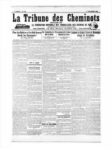La Tribune des cheminots [unitaires], n° 122, 1er novembre 1922