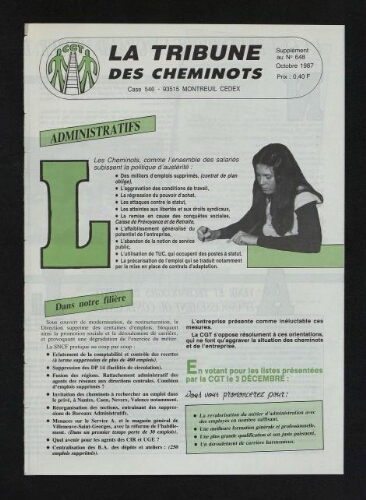 La Tribune des cheminots [actifs], supplément 2 au n° 648, Octobre 1987