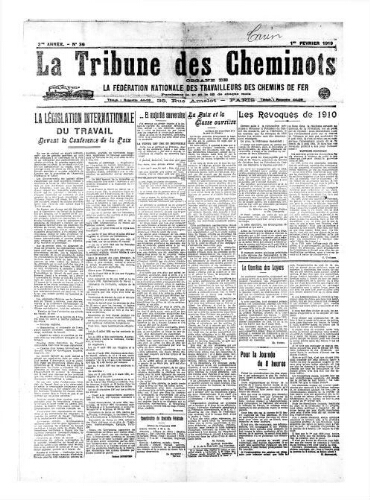 La Tribune des cheminots, n° 36, 1er février 1919