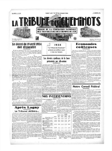 La Tribune des cheminots [confédérés], n° 467, 1er janvier 1935