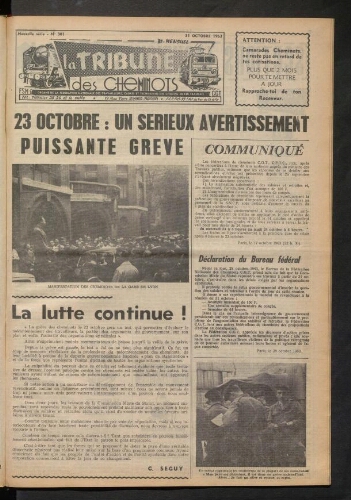 La Tribune des cheminots, n° 301, 31 octobre 1963