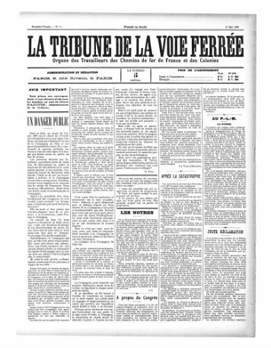 La Tribune de la voie ferrée, n° 11, 16 mai 1898