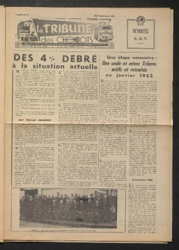 La Tribune des cheminots retraités CGT, supplément, Août 1961 - Septembre 1961