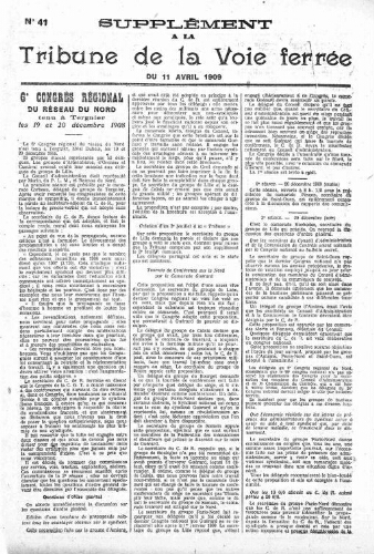 La Tribune de la voie ferrée, supplément n° 41, supplément au n° 558, 11 avril 1909