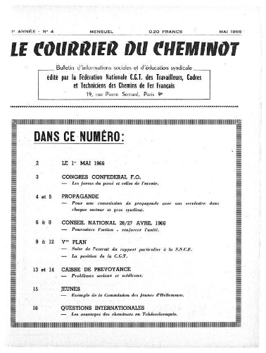 Le Courrier du cheminot, n°4, Mai 1966