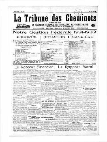 La Tribune des cheminots [unitaires], n° 111, 15 mai 1922