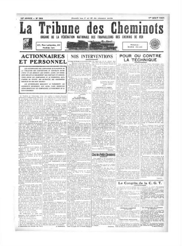 La Tribune des cheminots [confédérés], n° 385, 1er août 1931