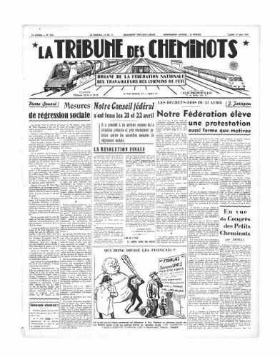 La Tribune des cheminots [édition 1 Vie des réseaux/régions], n° 584, 1er mai 1939