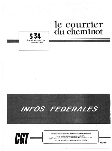 Le Courrier du cheminot, supplément n° 34 au n° 108, Novembre 1985