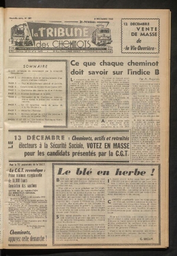 La Tribune des cheminots, n° 281, 3 décembre 1962