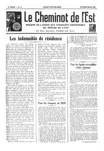 Le Cheminot de l'Est, n° 6, Février 1929 - Mars 1929