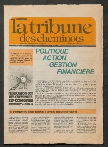 La Tribune des cheminots, supplément 1 au n° 597, 19 janvier 1983