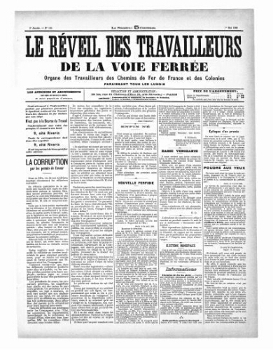 Le Réveil des travailleurs de la voie ferrée, n° 182, 1er mai 1896