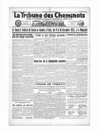 La Tribune des cheminots [unitaires], n° 435, 15 novembre 1935