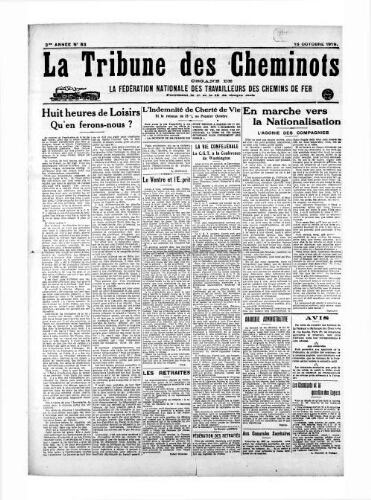 La Tribune des cheminots, n° 53, 15 octobre 1919