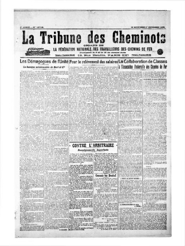 La Tribune des cheminots [unitaires], n° 147-148, 15 novembre 1923 - 1er décembre 1923