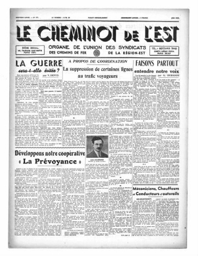 Le Cheminot de l'Est, n° 151, Juin 1939
