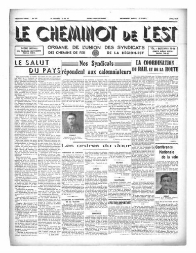 Le Cheminot de l'Est, n° 149, Avril 1939