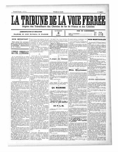 La Tribune de la voie ferrée, n° 12, 23 mai 1898