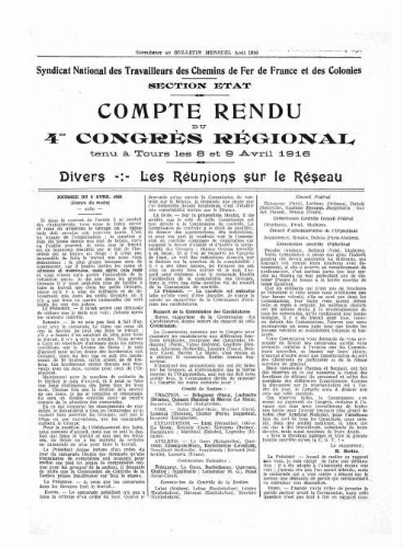 Bulletin mensuel du syndicat national des travailleurs des chemins de fer de France et des colonies, supplément au n° 25, Août 1916