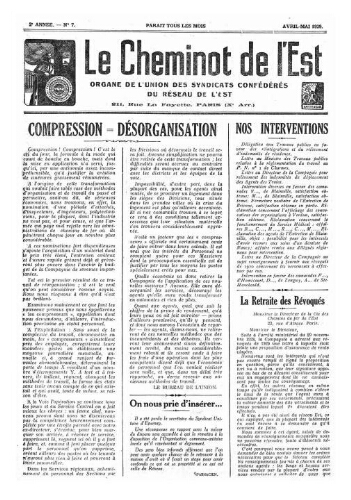 Le Cheminot de l'Est, n° 7, Avril 1929 - Mai 1929