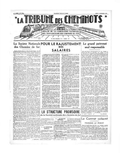 La Tribune des cheminots [édition 1 Vie des réseaux/régions], n° [546], 8 novembre 1937