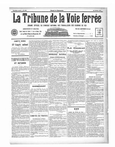 La Tribune de la voie ferrée, n° 430, 28 octobre 1906
