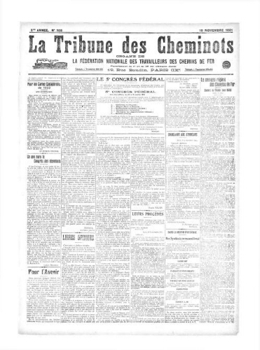 La Tribune des cheminots [confédérés], n° 103, 15 novembre 1921