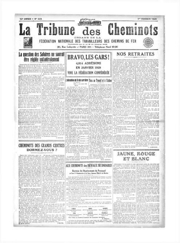 La Tribune des cheminots [confédérés], n° 325, 1er février 1929