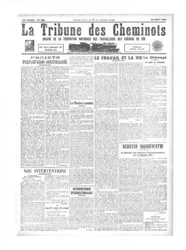 La Tribune des cheminots [confédérés], n° 386, 15 août 1931
