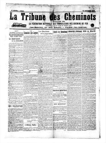 La Tribune des cheminots, n° 29, 15 octobre 1918