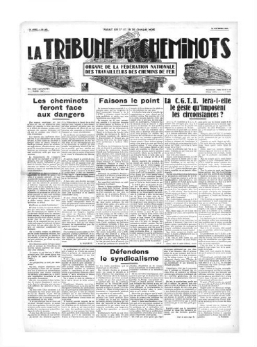 La Tribune des cheminots [confédérés], n° 460, 15 septembre 1934