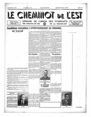 Le Cheminot de l'Est, n° 159, Février 1940