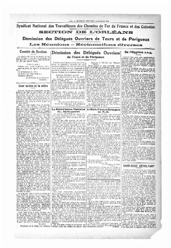 Bulletin mensuel du syndicat national des travailleurs des chemins de fer de France et des colonies, supplément au n° 29, Décembre 1916