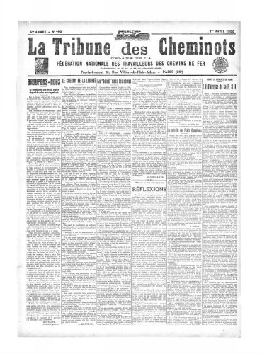 La Tribune des cheminots [confédérés], n° 112, 1er avril 1922