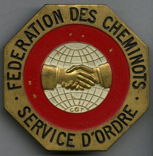 [Insigne du service d'ordre de la Fédération CGT des cheminots, années 1950-1960]
