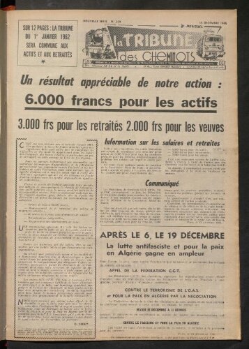 La Tribune des cheminots, n° 259, 15 décembre 1961