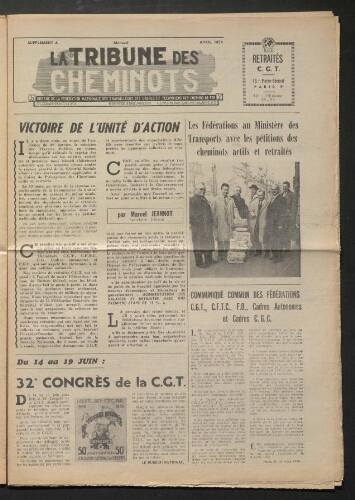 La Tribune des cheminots retraités CGT, supplément, Avril 1959