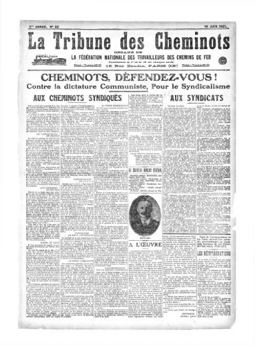 La Tribune des cheminots [confédérés], n° 92, 15 juin 1921