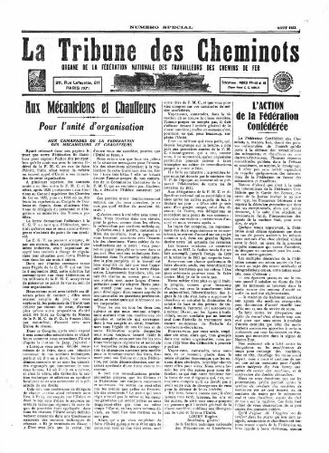 La Tribune des cheminots [confédérés], numéro spécial, Août 1933